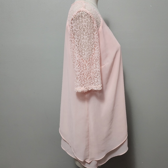 AGB pink chiffon lace sleeve layered blouse size large - Picture 3 of 7